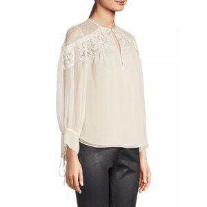 Rebecca Taylor Women's Chiffon and Lace Long Sleeve Blouse - Vanilla 4